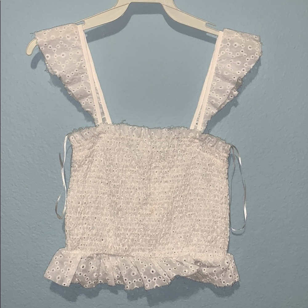 Woven eyelet smocked tank